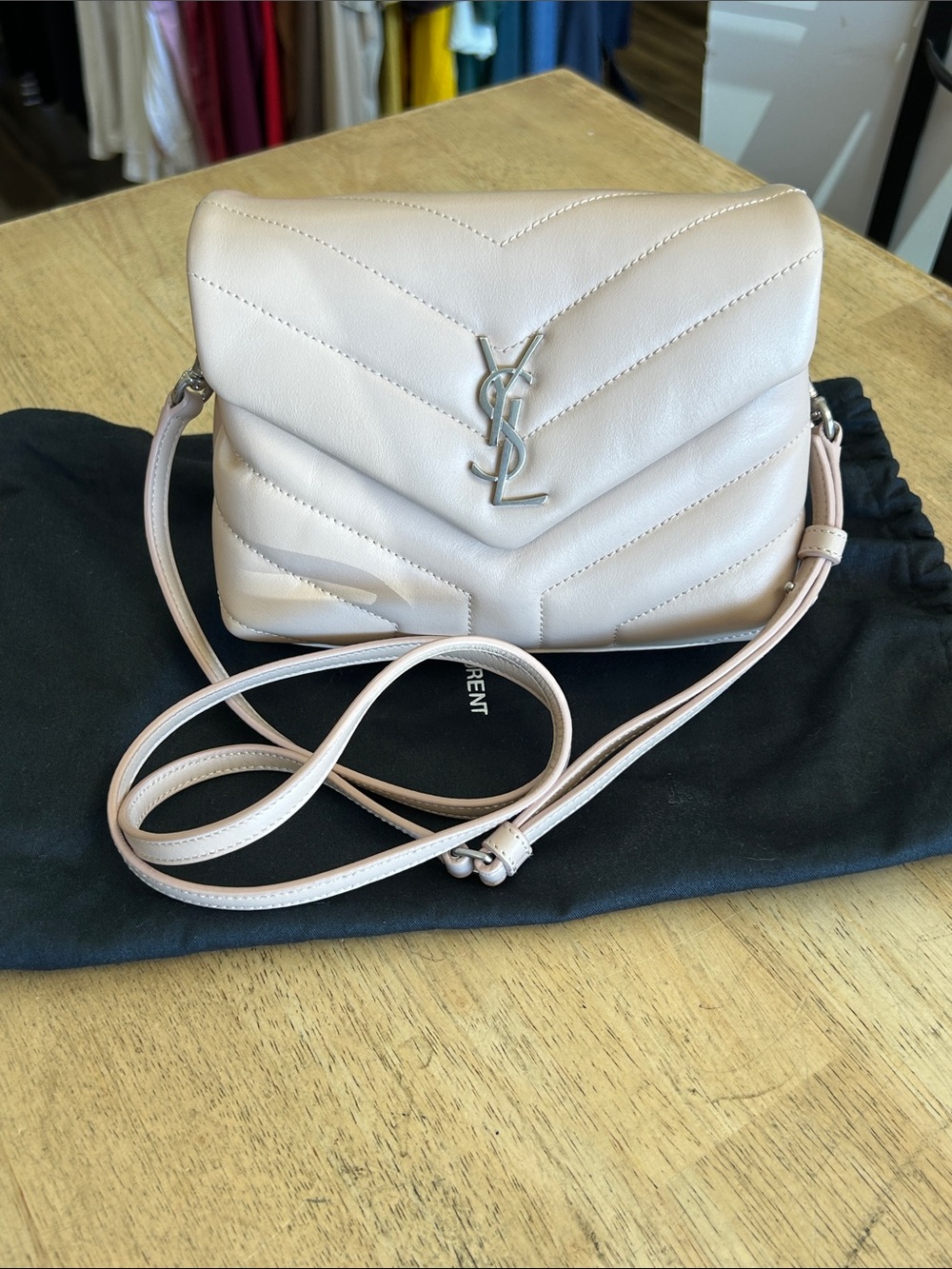 Saint Laurent Chevron Quilted Leather Toy Lou Lou Crossbody - Blush
